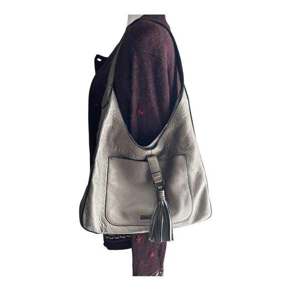 Vince Camuto Metallic Gray Pebbled Leather Shoulder Bag Purse - Picture 3 of 14